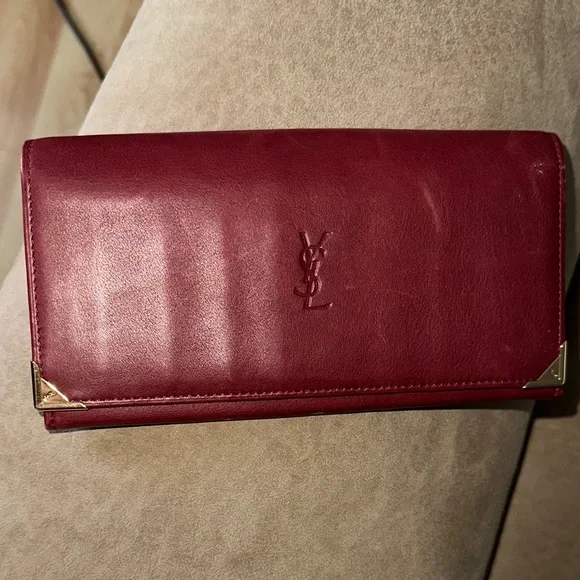 Yves Saint Laurent Soft Calfskin Monogrammed Burgundy Leather Wallet EUC - Picture 5 of 7